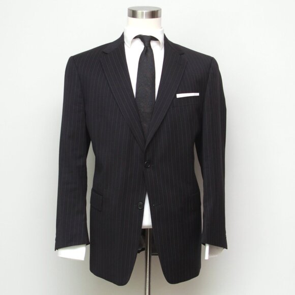 Hart Schaffner‎ 2pc Suit Blazer Jacket 44R Pants 38Wx29L Black Striped E02107 - Picture 1 of 16